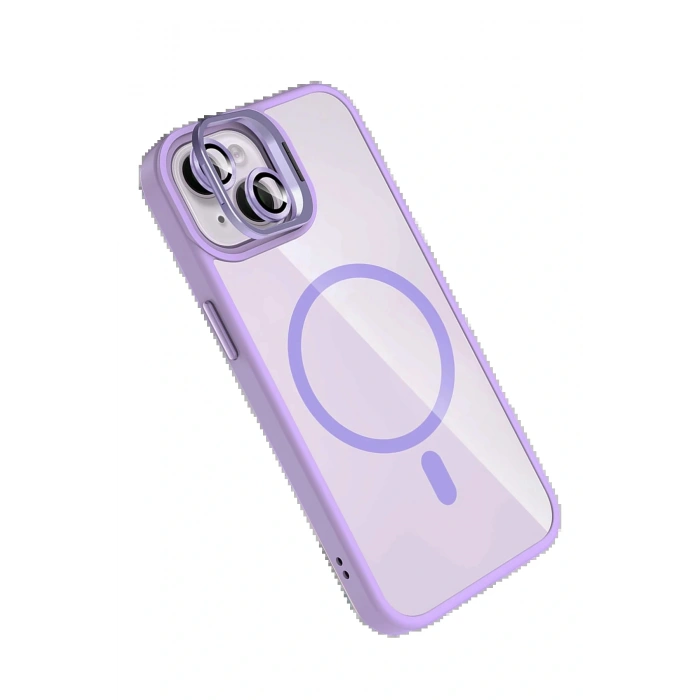 Apple iPhone 15 Plus Remim Lensli Magsafe Standlı Kapak - Lila