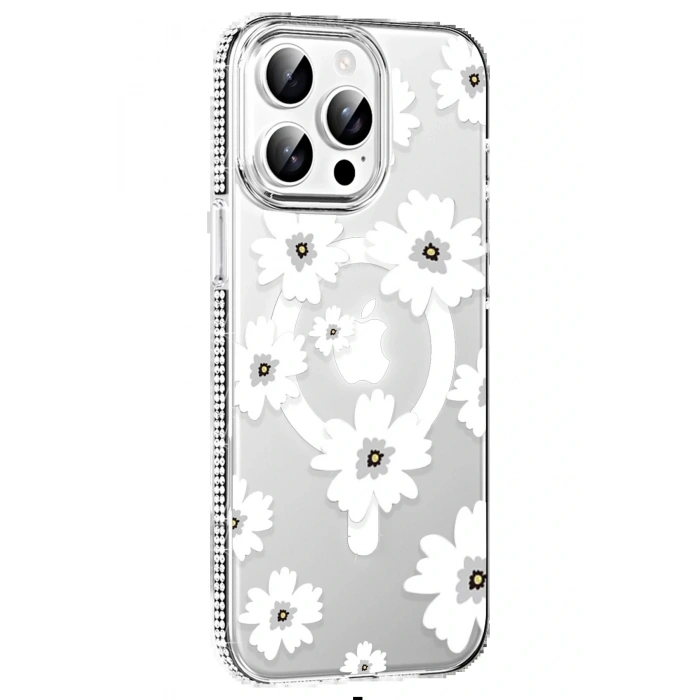 Apple iPhone 15 Pro Floral Magsafe Kapak - Beyaz