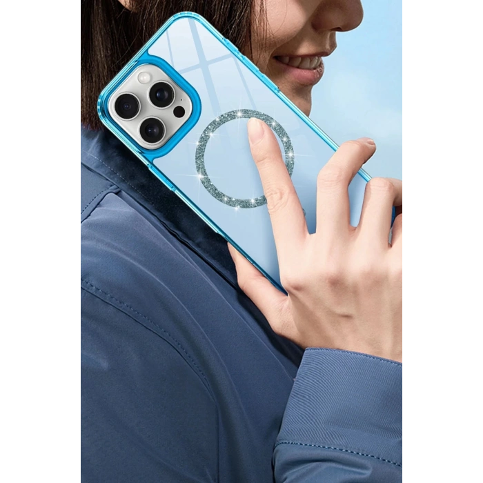 Apple iPhone 15 Pro Max Live Diamond Magsafe Kapak - Şeffaf