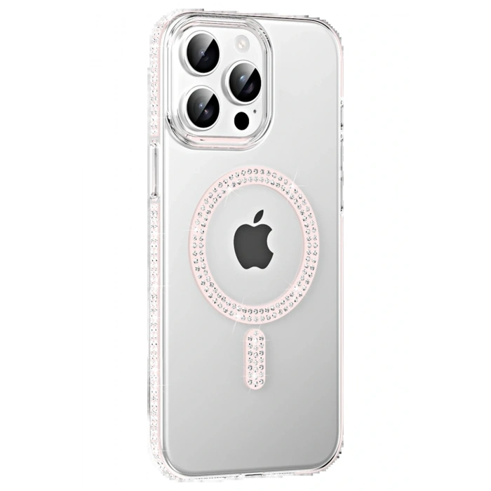 Apple iPhone 15 Pro Move Taşlı Magsafe Kapak - Gümüş