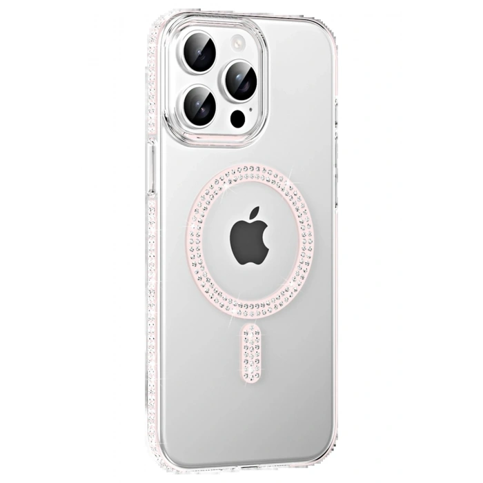 Apple iPhone 15 Pro Move Taşlı Magsafe Kapak - Gümüş