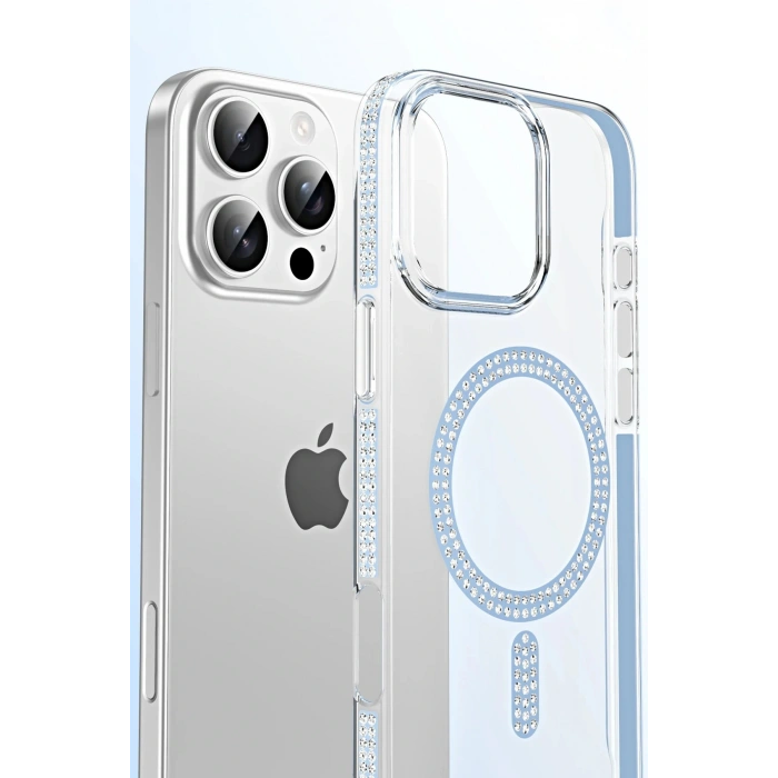 Apple iPhone 15 Pro Move Taşlı Magsafe Kapak - Natural Grey