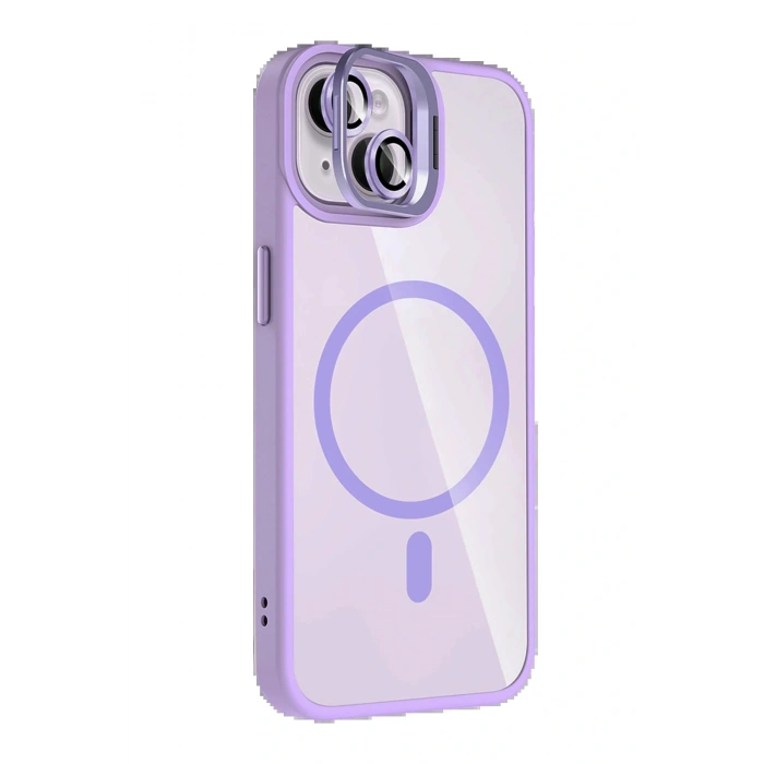 Apple iPhone 15 Remim Lensli Magsafe Standlı Kapak - Lila