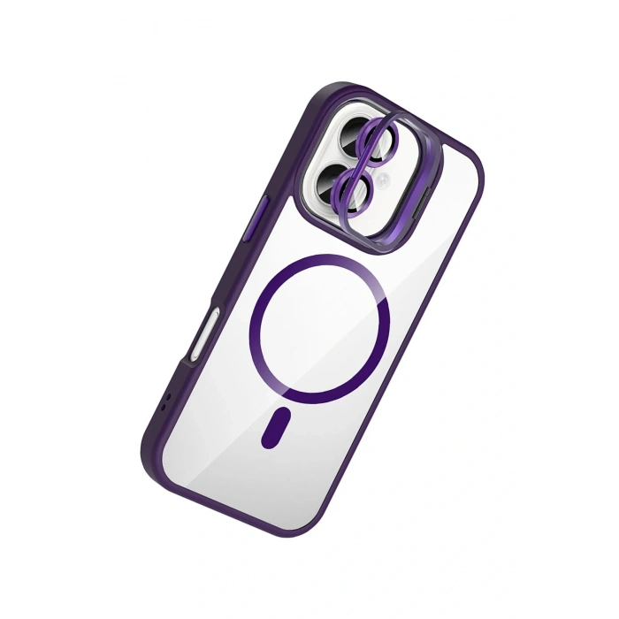 Apple iPhone 16 Plus Remim Lensli Magsafe Standlı Kapak - Derin Mor