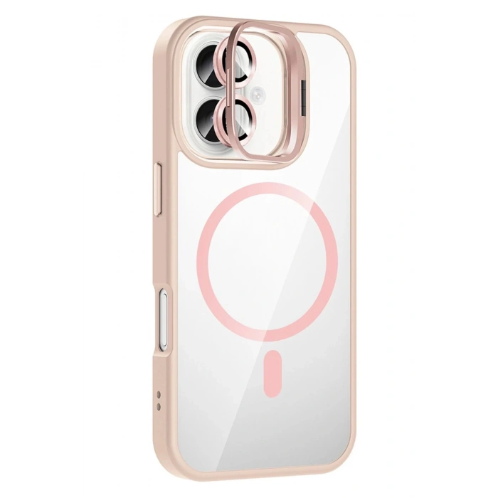 Apple iPhone 16 Plus Remim Lensli Magsafe Standlı Kapak - Pembe