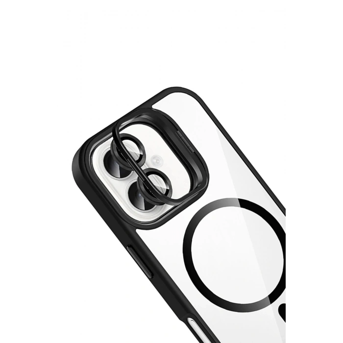 Apple iPhone 16 Plus Remim Lensli Magsafe Standlı Kapak - Siyah