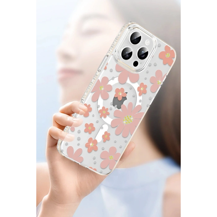 Apple iPhone 16 Pro Floral Magsafe Kapak - Pembe