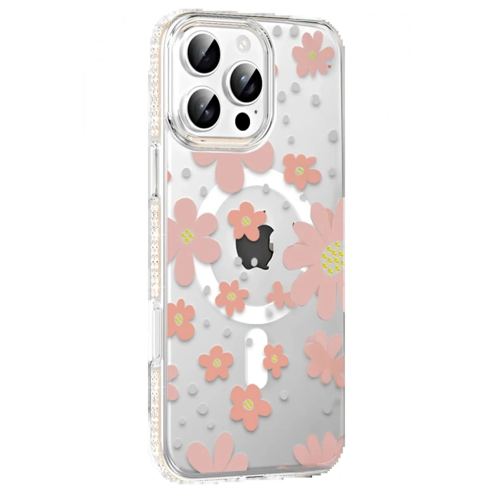 Apple iPhone 16 Pro Max Floral Magsafe Kapak - Pembe