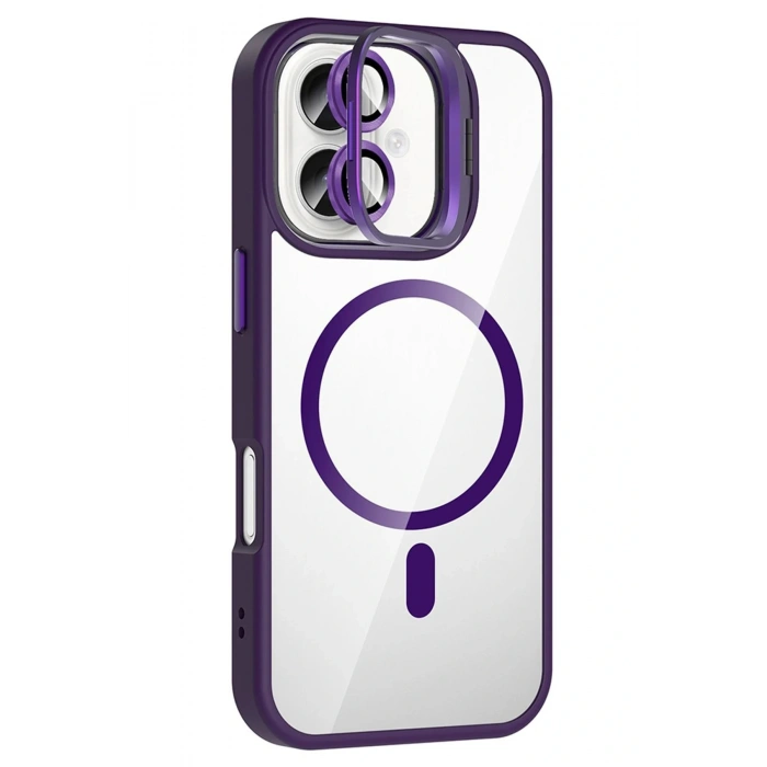 Apple iPhone 16 Remim Lensli Magsafe Standlı Kapak - Derin Mor