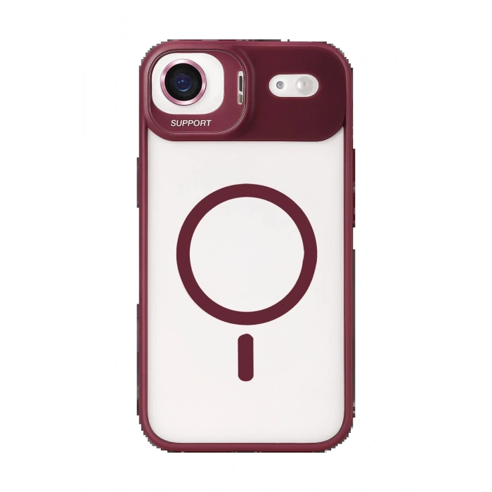 Apple iPhone 17 Air Remim Lensli Magsafe Standlı Kapak - Bordo