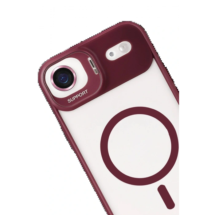 Apple iPhone 17 Air Remim Lensli Magsafe Standlı Kapak - Bordo