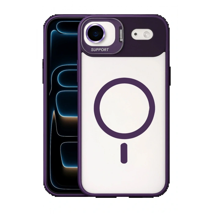 Apple iPhone 17 Air Remim Lensli Magsafe Standlı Kapak - Derin Mor