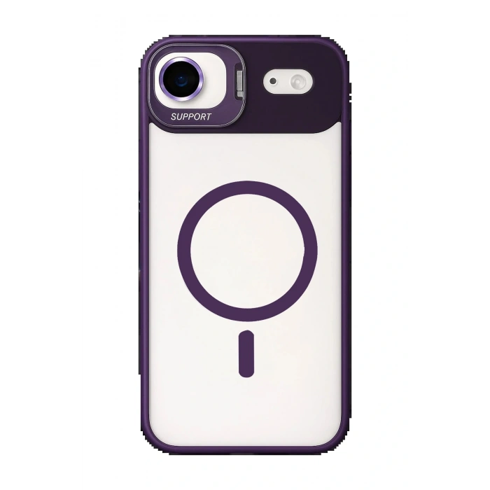 Apple iPhone 17 Air Remim Lensli Magsafe Standlı Kapak - Derin Mor