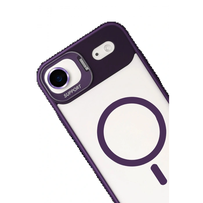 Apple iPhone 17 Air Remim Lensli Magsafe Standlı Kapak - Derin Mor