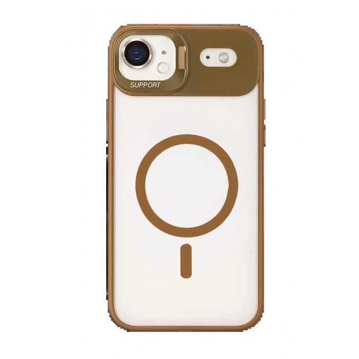 Apple iPhone 17 Air Remim Lensli Magsafe Standlı Kapak - Kahverengi