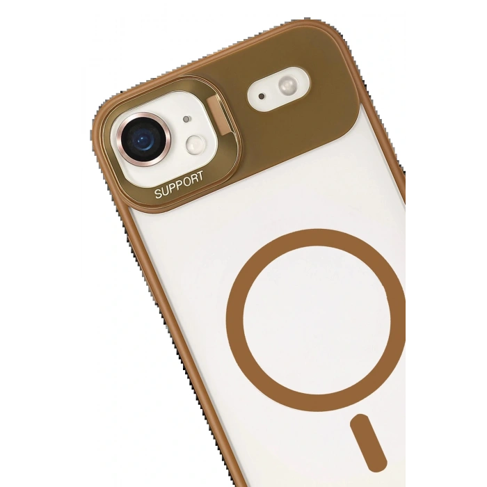Apple iPhone 17 Air Remim Lensli Magsafe Standlı Kapak - Kahverengi