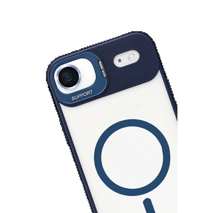 Apple iPhone 17 Air Remim Lensli Magsafe Standlı Kapak - Lacivert