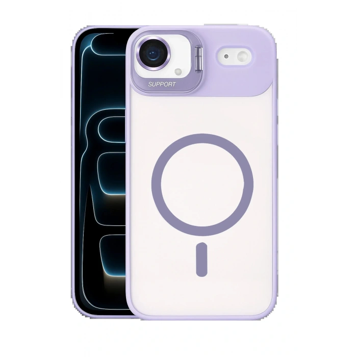Apple iPhone 17 Air Remim Lensli Magsafe Standlı Kapak - Lila