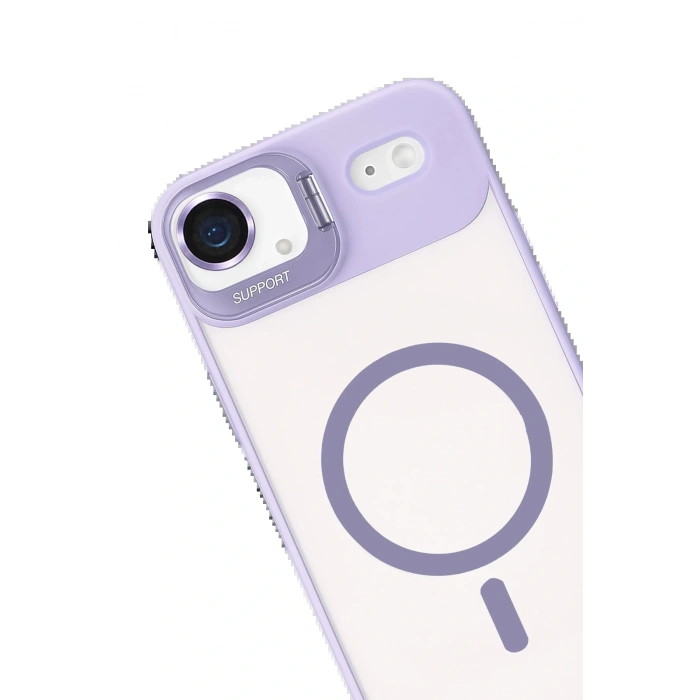 Apple iPhone 17 Air Remim Lensli Magsafe Standlı Kapak - Lila