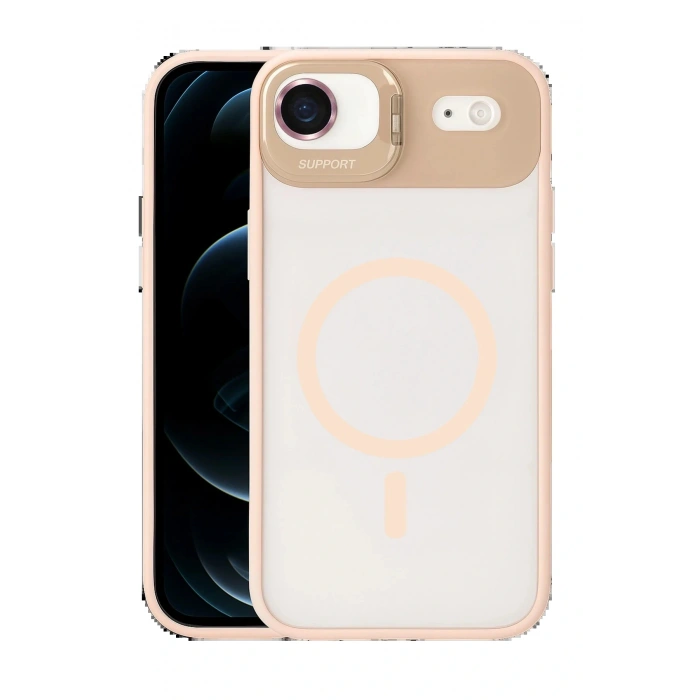 Apple iPhone 17 Air Remim Lensli Magsafe Standlı Kapak - Pembe