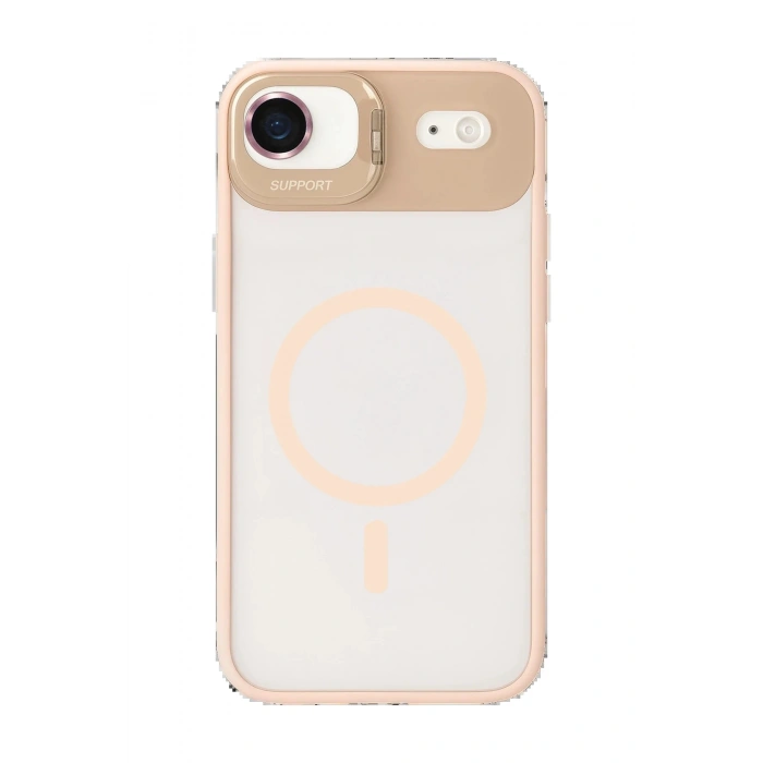 Apple iPhone 17 Air Remim Lensli Magsafe Standlı Kapak - Pembe