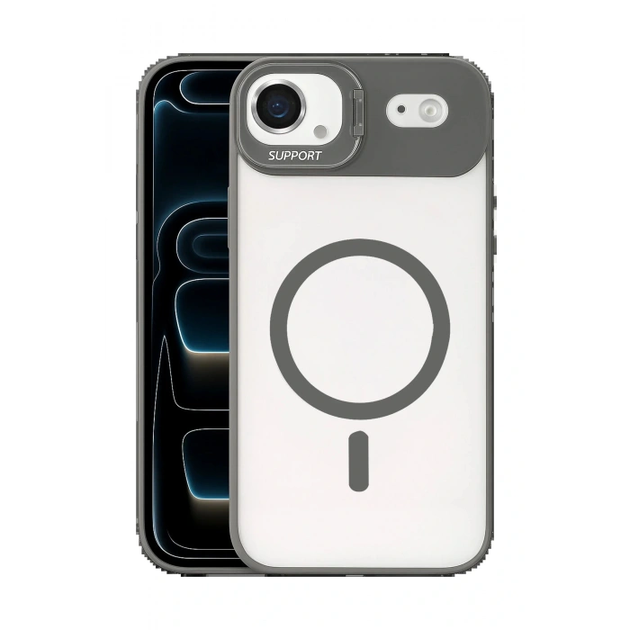 Apple iPhone 17 Air Remim Lensli Magsafe Standlı Kapak - Titan Gri