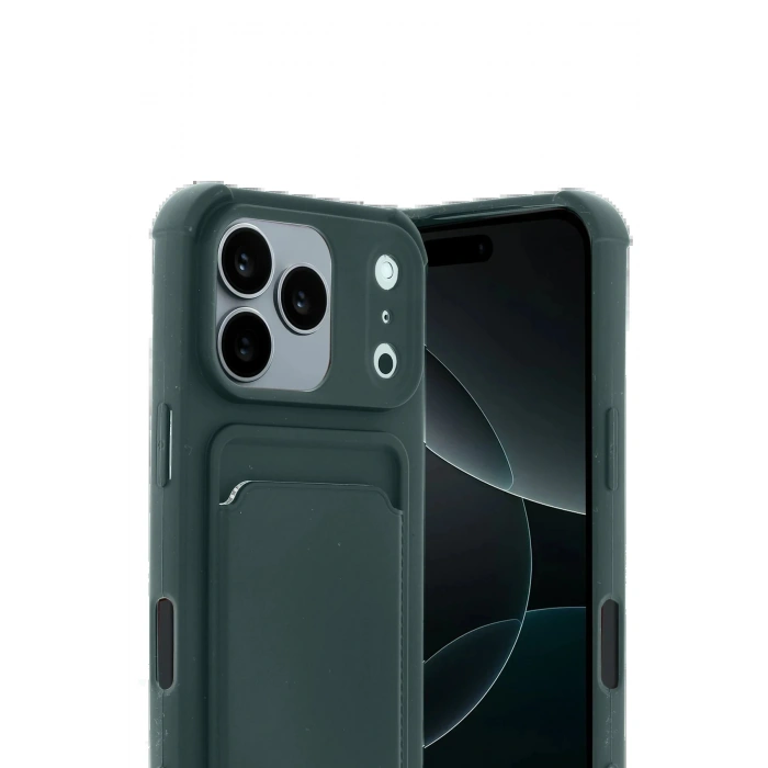 Apple iPhone 17 Pro Kelvin Kartvizitli Silikon - Koyu Yeşil