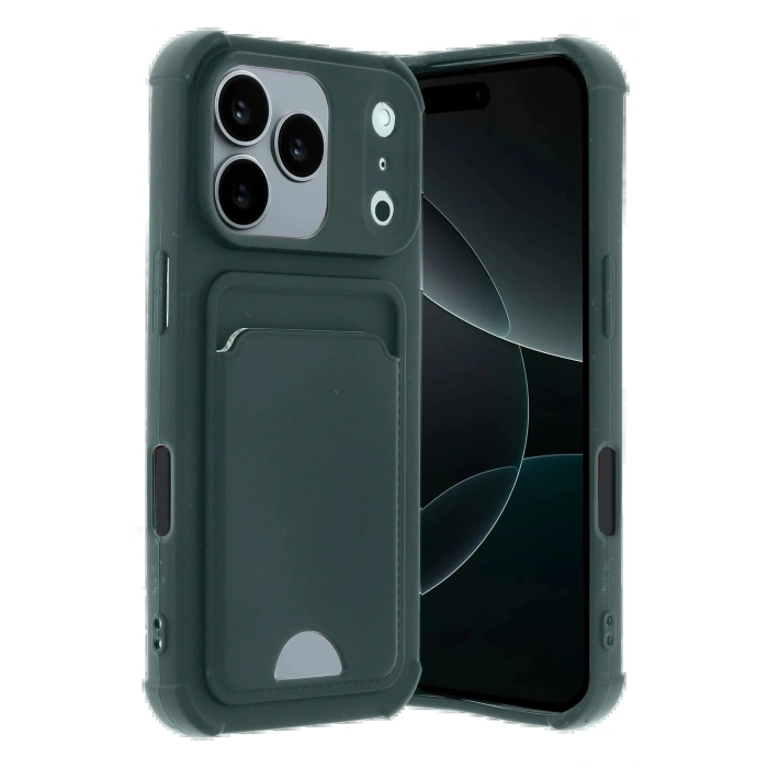 Apple iPhone 17 Pro Kelvin Kartvizitli Silikon - Koyu Yeşil