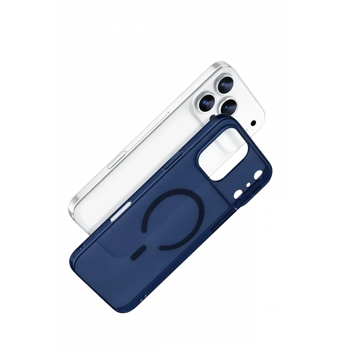 Apple iPhone 17 Pro Max Combo Sert Şeffaf Magsafe Kapak - Mavi