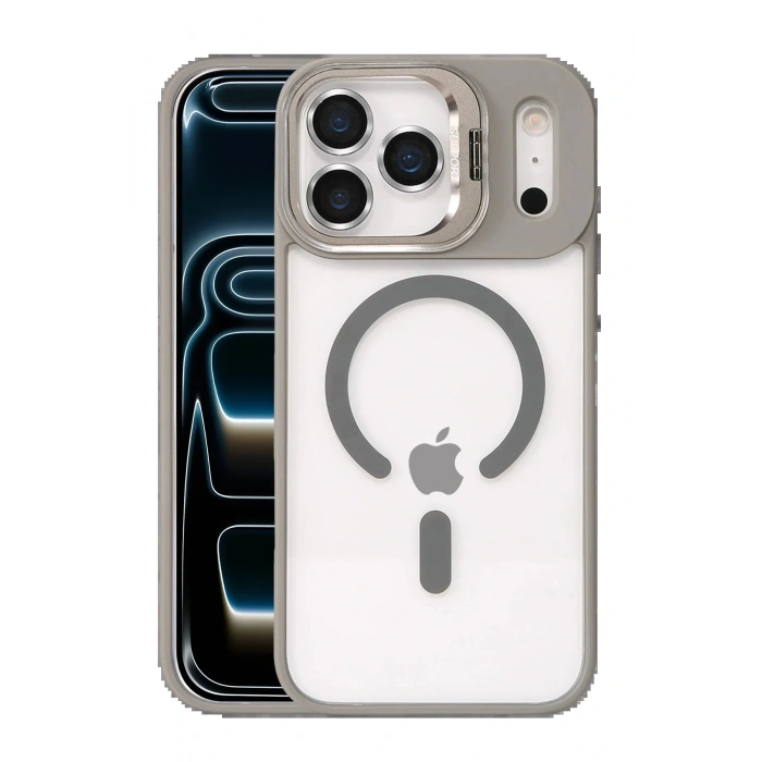Apple iPhone 17 Pro Max Remim Lensli Magsafe Standlı Kapak - Titan Gri