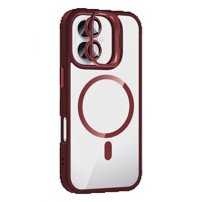 Apple iPhone 17 Remim Lensli Magsafe Standlı Kapak - Bordo