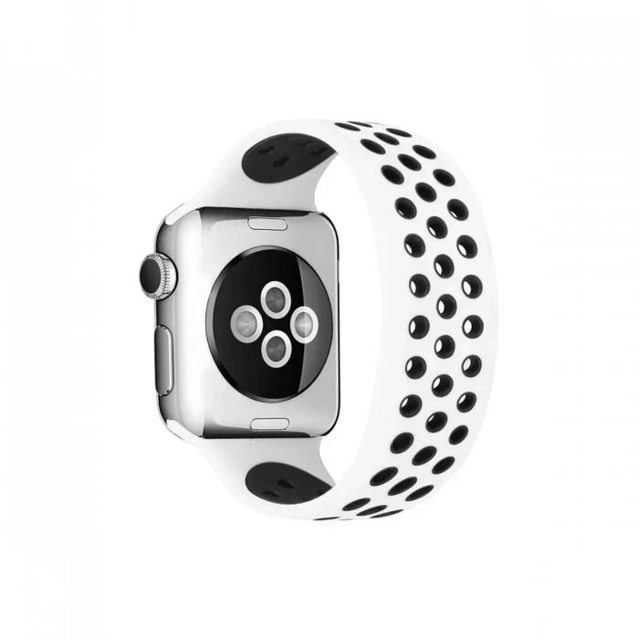 Apple Watch 38mm Ayarlı Delikli Silikon Kordon - Beyaz-Siyah