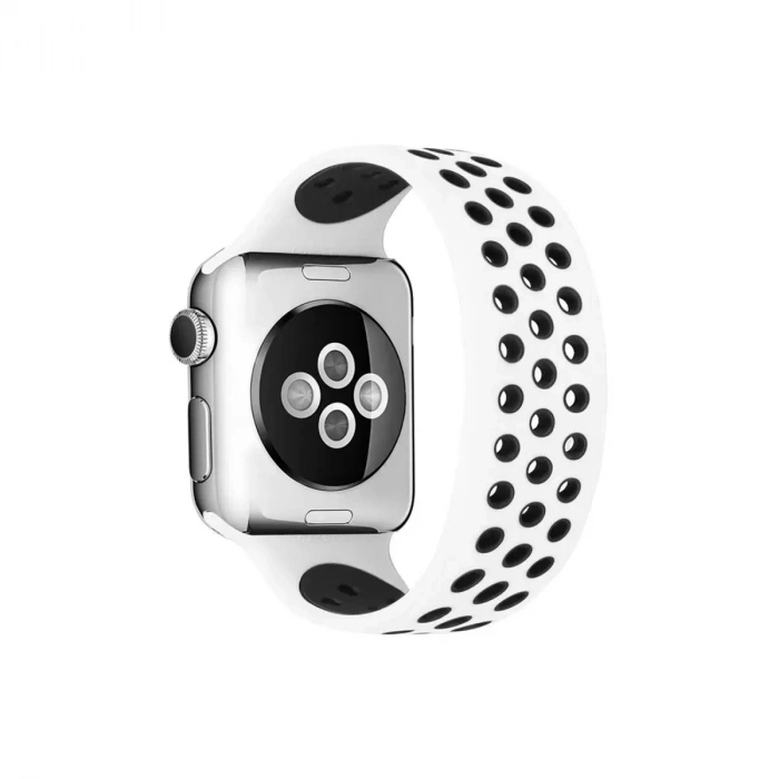Apple Watch 38mm Ayarlı Delikli Silikon Kordon - Beyaz-Siyah
