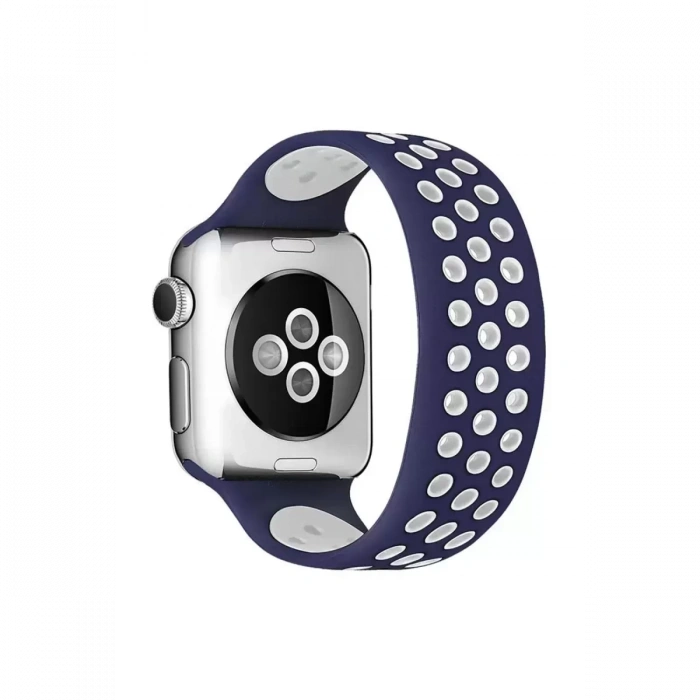 Apple Watch 38mm Ayarlı Delikli Silikon Kordon - Lacivert-Beyaz