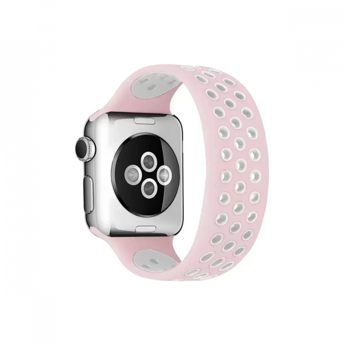 Apple Watch 38mm Ayarlı Delikli Silikon Kordon - Pembe-Beyaz