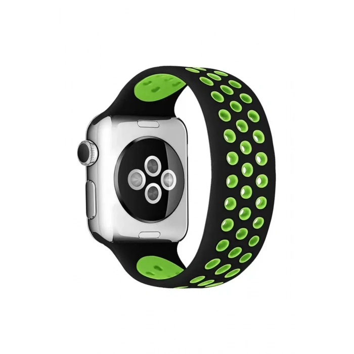 Apple Watch 38mm Ayarlı Delikli Silikon Kordon - Siyah-Yeşil