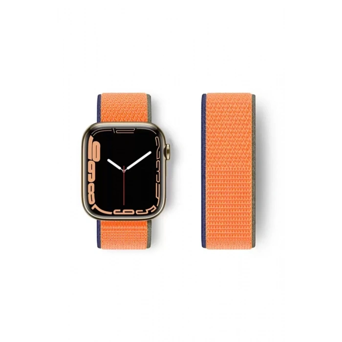 Apple Watch 38mm Hasırlı Cırtcırtlı Kordon - Lacivert-Turuncu