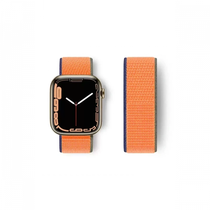 Apple Watch 38mm Hasırlı Cırtcırtlı Kordon - Lacivert-Turuncu