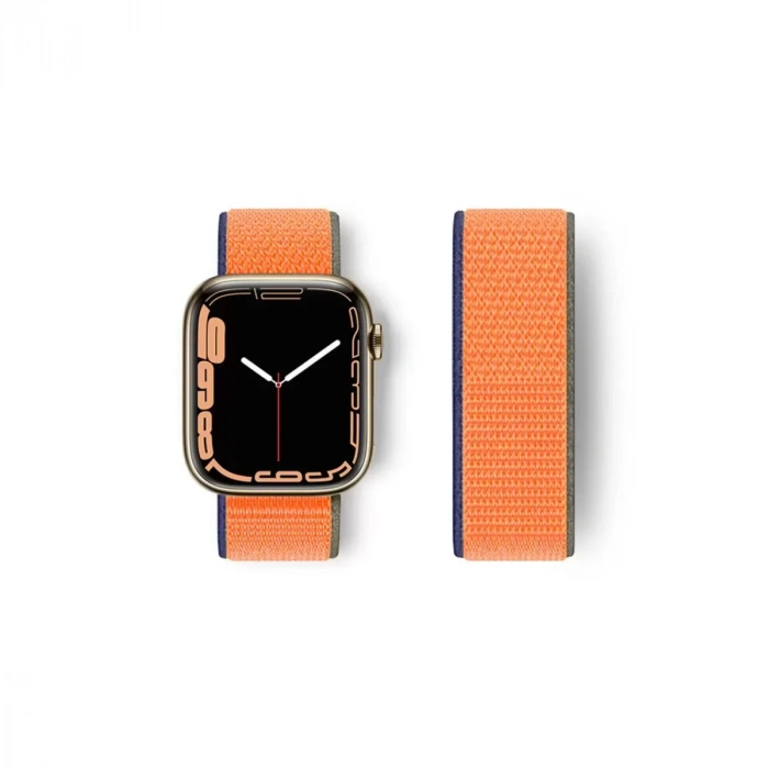 Apple Watch 38mm Hasırlı Cırtcırtlı Kordon - Lacivert-Turuncu