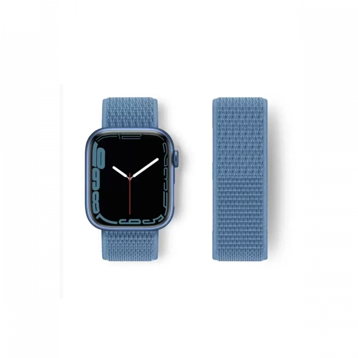 Apple Watch 38mm Hasırlı Cırtcırtlı Kordon - Mavi