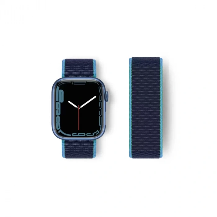 Apple Watch 38mm Hasırlı Cırtcırtlı Kordon - Mavi-Lacivert