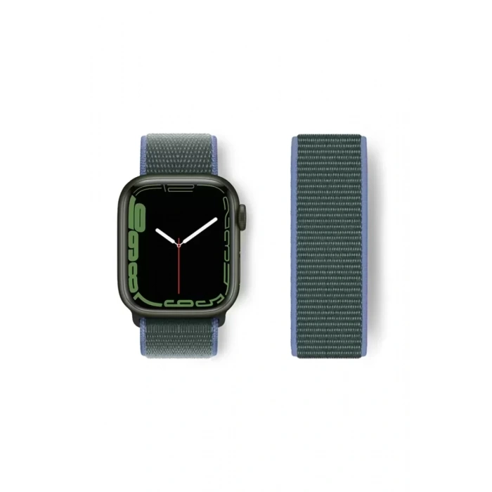 Apple Watch 38mm Hasırlı Cırtcırtlı Kordon - Mavi-Yeşil