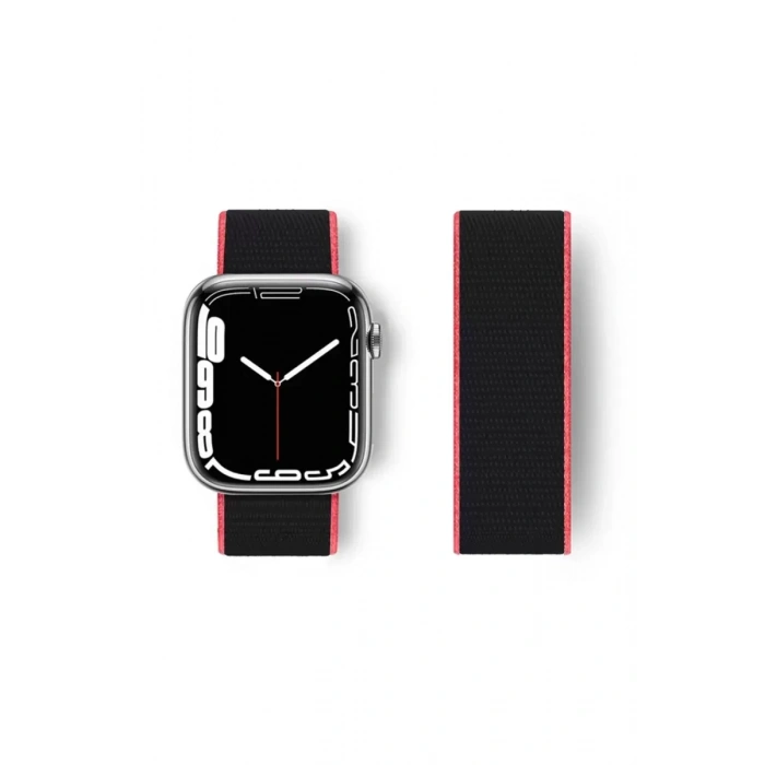 Apple Watch 38mm Hasırlı Cırtcırtlı Kordon - Pembe-Siyah