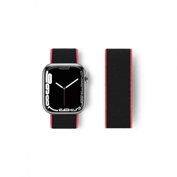 Apple Watch 38mm Hasırlı Cırtcırtlı Kordon - Pembe-Siyah