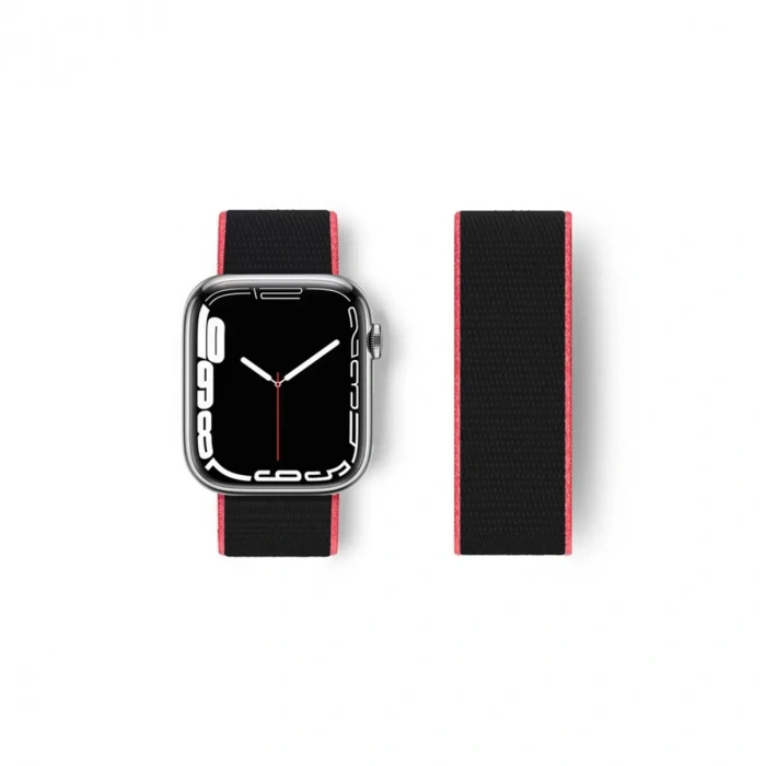Apple Watch 38mm Hasırlı Cırtcırtlı Kordon - Pembe-Siyah