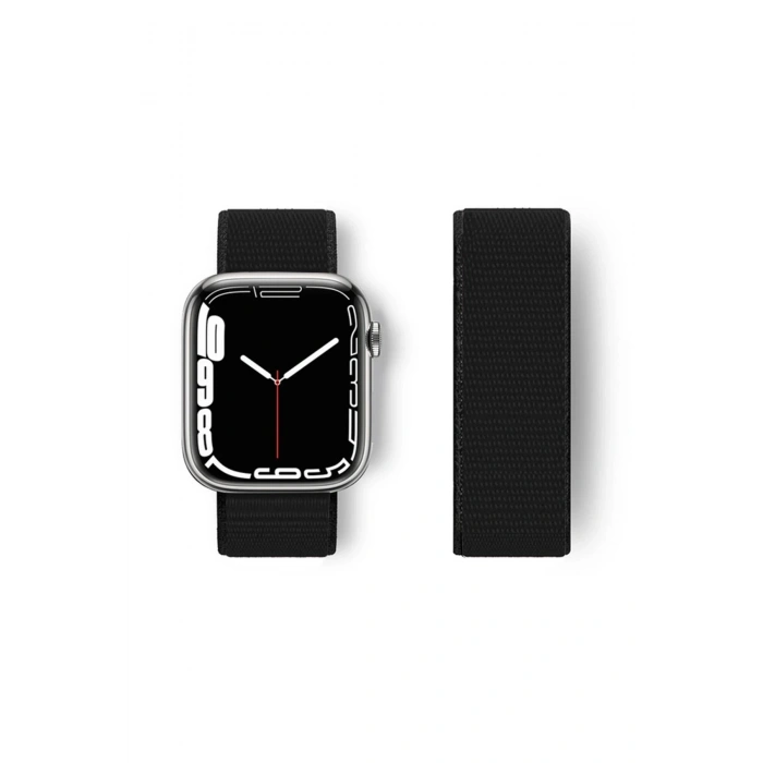 Apple Watch 38mm Hasırlı Cırtcırtlı Kordon - Siyah
