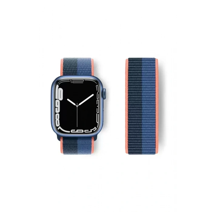 Apple Watch 38mm Hasırlı Cırtcırtlı Kordon - Siyah-Mavi