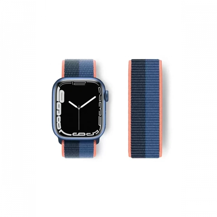 Apple Watch 38mm Hasırlı Cırtcırtlı Kordon - Siyah-Mavi