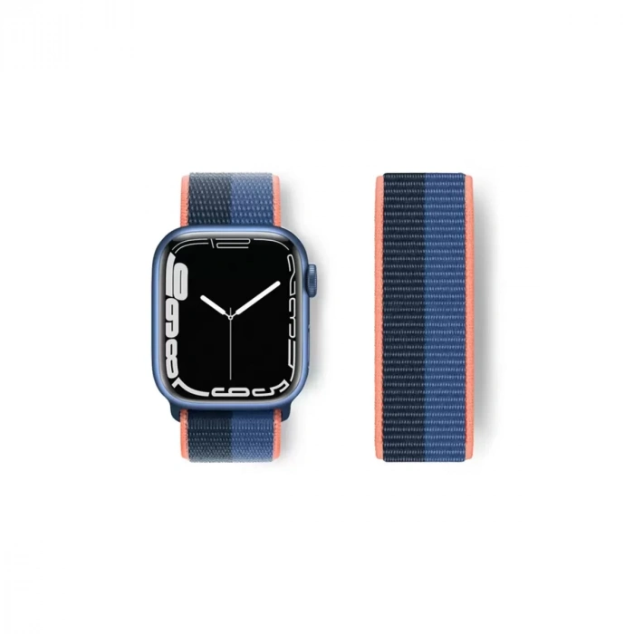 Apple Watch 38mm Hasırlı Cırtcırtlı Kordon - Siyah-Mavi
