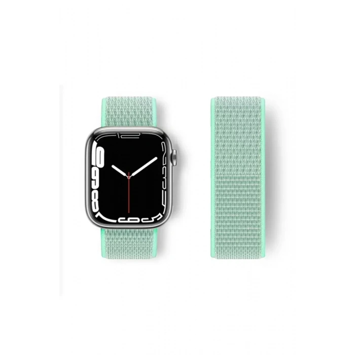 Apple Watch 38mm Hasırlı Cırtcırtlı Kordon - Turkuaz